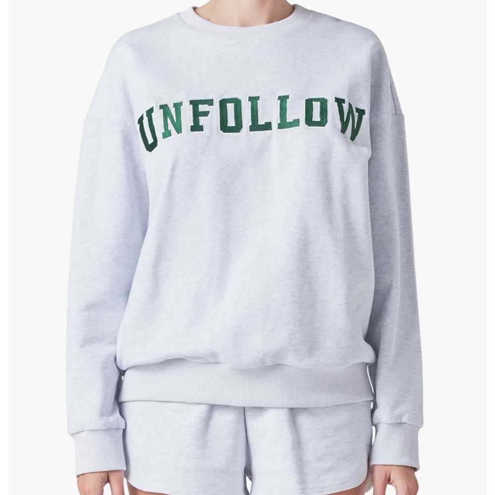 Grey Lab Unfollow Appliqué Graphic Sweatshirt